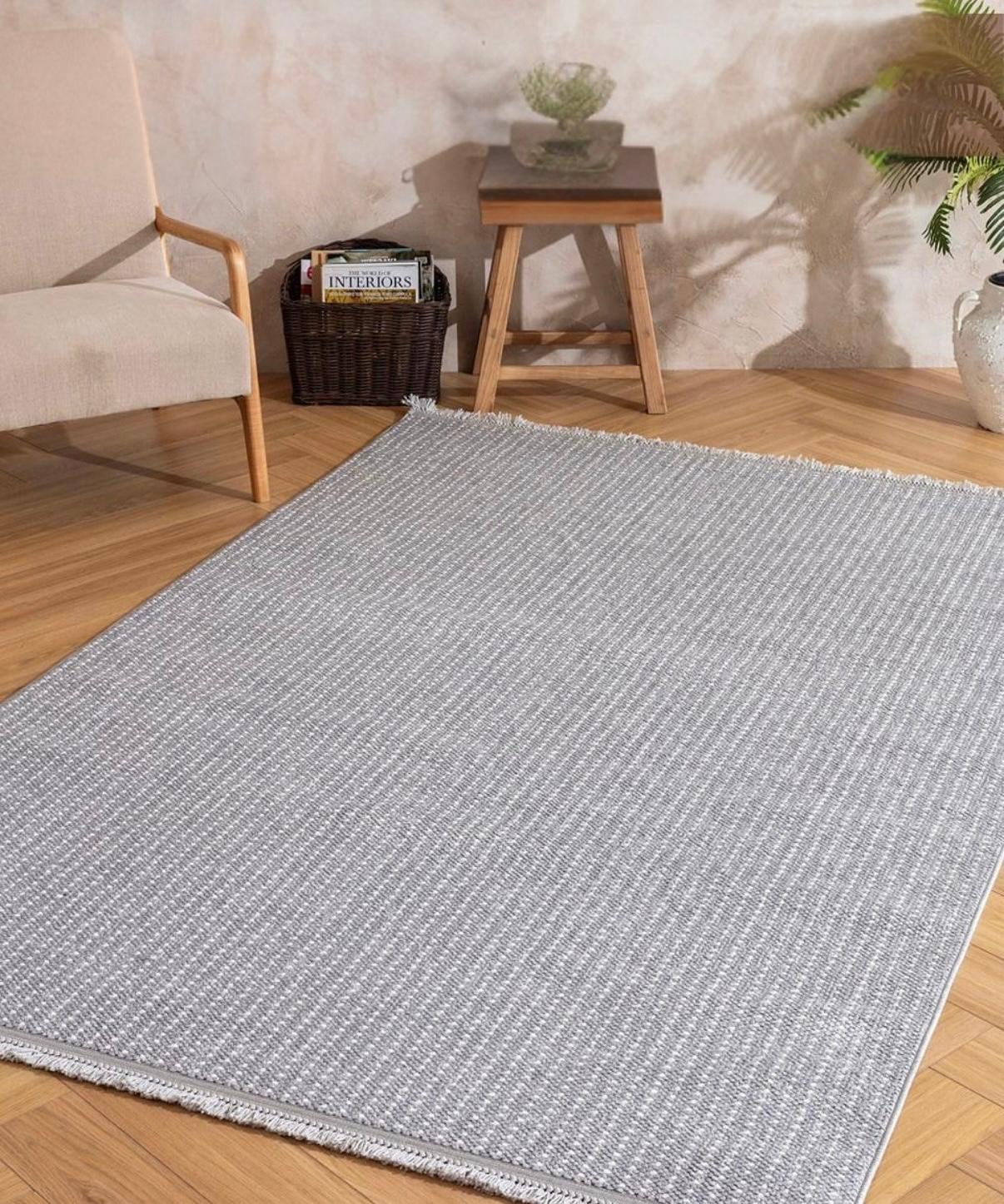 Arzen Home Antrasit Beyaz Bukle Halı | Sade Tasarım, Yumuşak Dokulu, Kaymaz Tabanlı