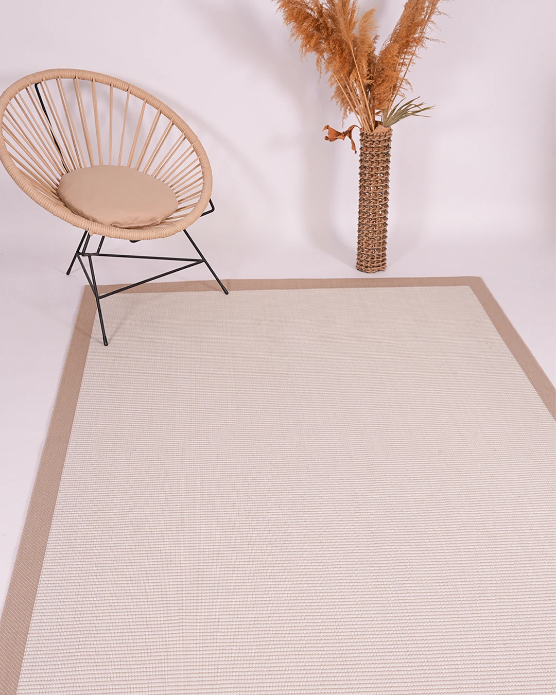 Arzen Sisal Serisi Vizon Bordür  Bej Hasır Tasarım Sisal Halı -AS05