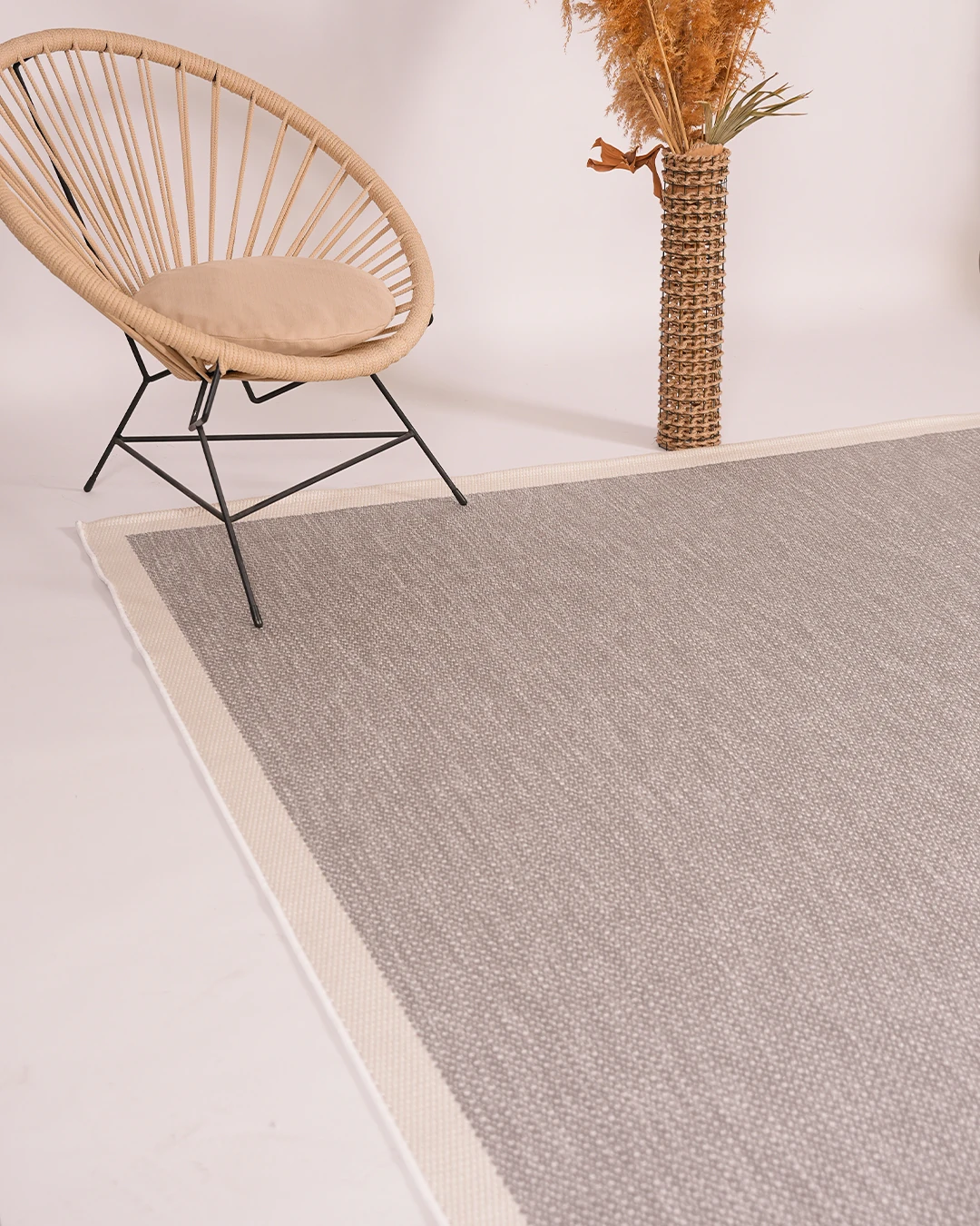 Arzen Sisal Serisi Beyaz Bordür  Gri Tasarım Sisal Halı -EZ07