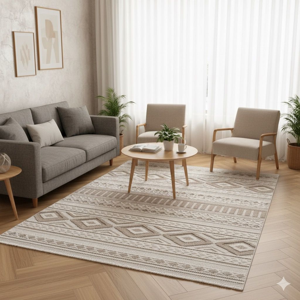 Arzen Home Bukle Halı – Geometrik Desen, Kaymaz Taban, Kolay Temizlenebilir