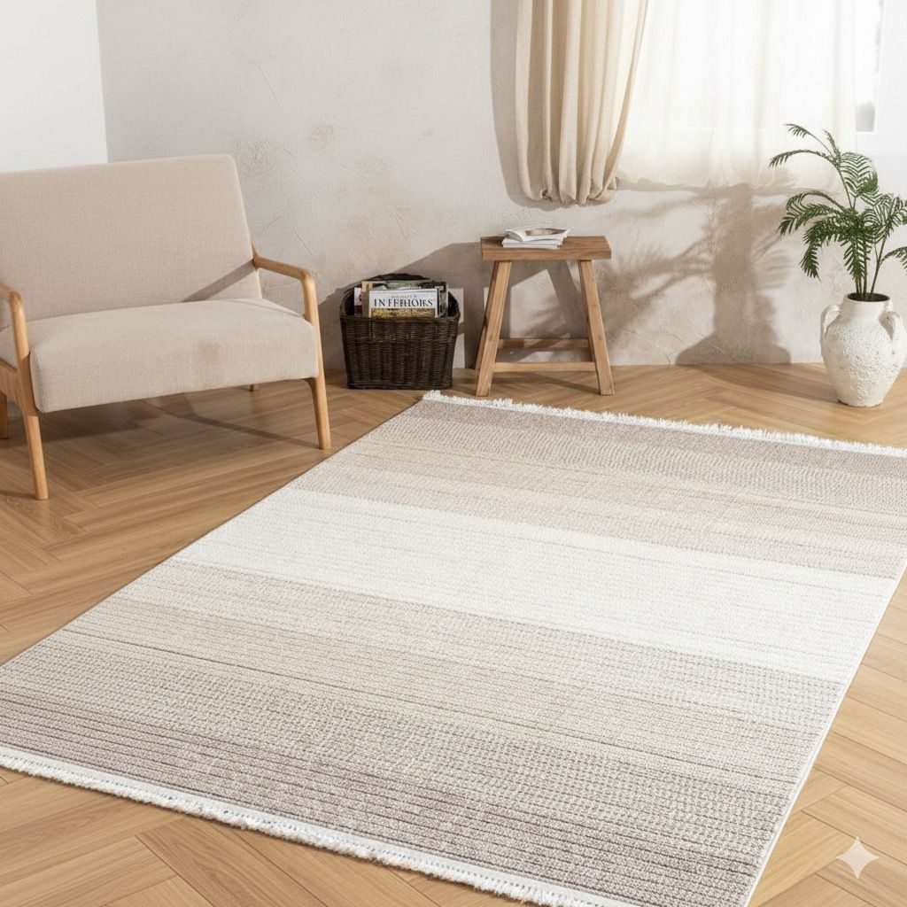 Krem-Bej Renk Geçişli Bukle Halı | Salon ve Oturma Odası İçin Modern Seçim