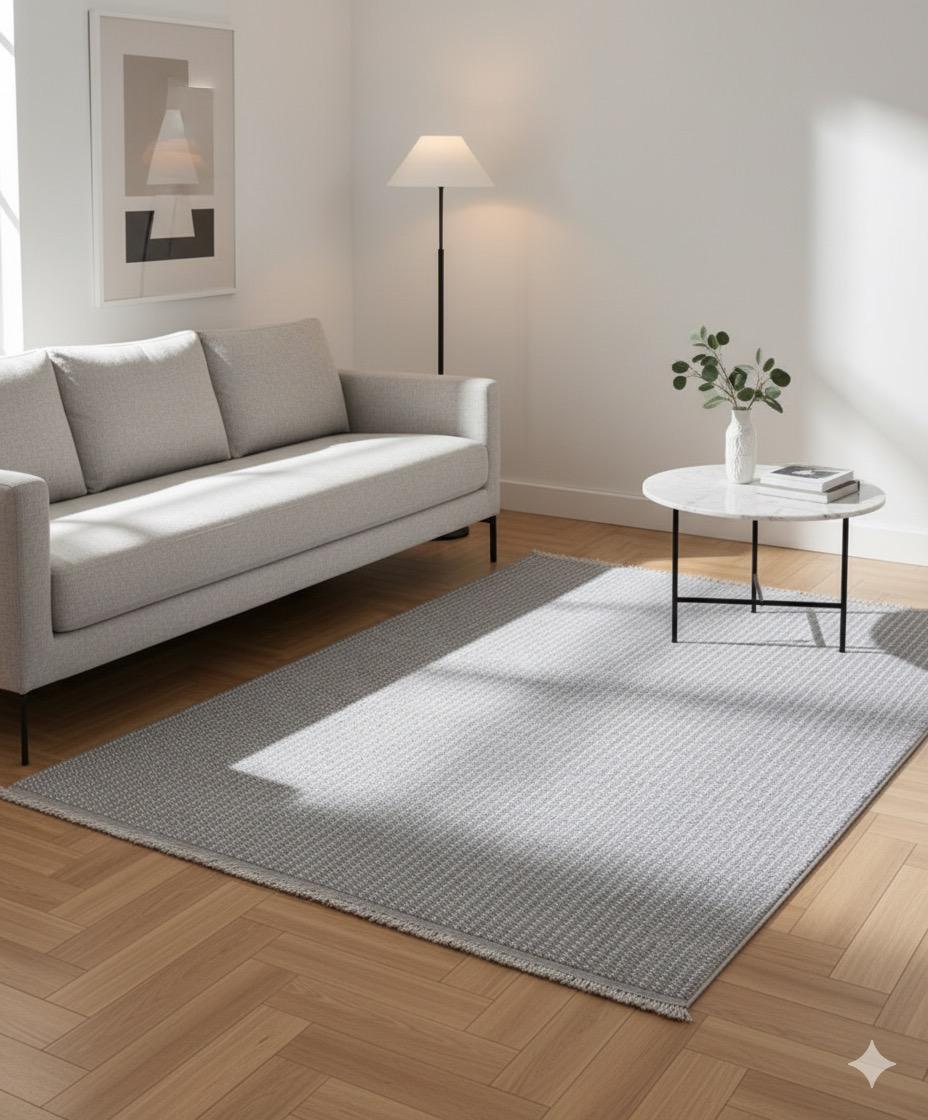 Arzen Home Antrasit Beyaz Bukle Halı | Sade Tasarım, Yumuşak Dokulu, Kaymaz Tabanlı