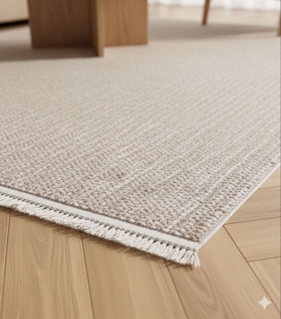 Arzen Home Bej Beyaz Bukle Halı | Yumuşak Dokulu, Kaymaz Tabanlı, Kalın Yapı
