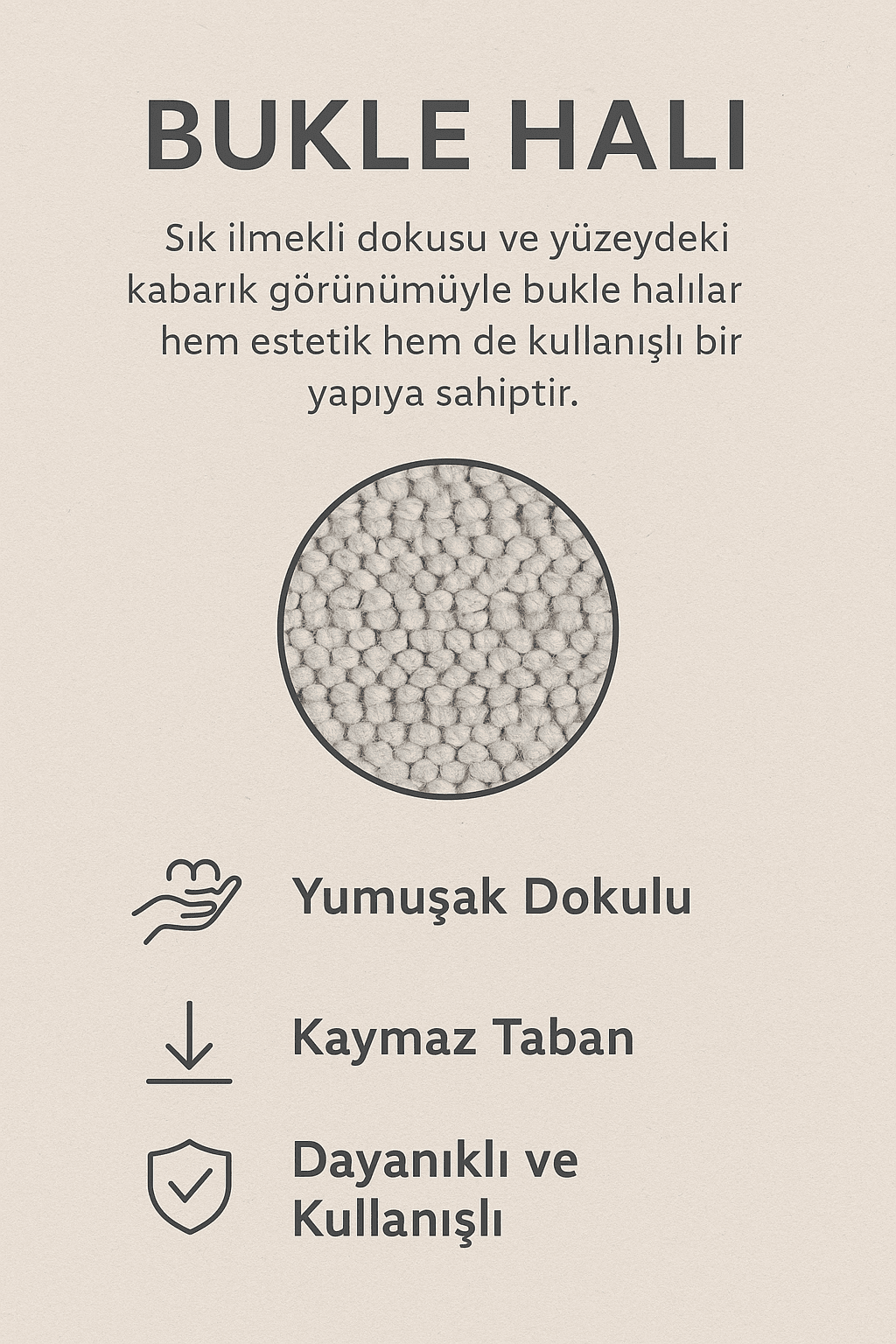 Arzen Home Bukle Halı – Geometrik Desen, Kaymaz Taban, Kolay Temizlenebilir