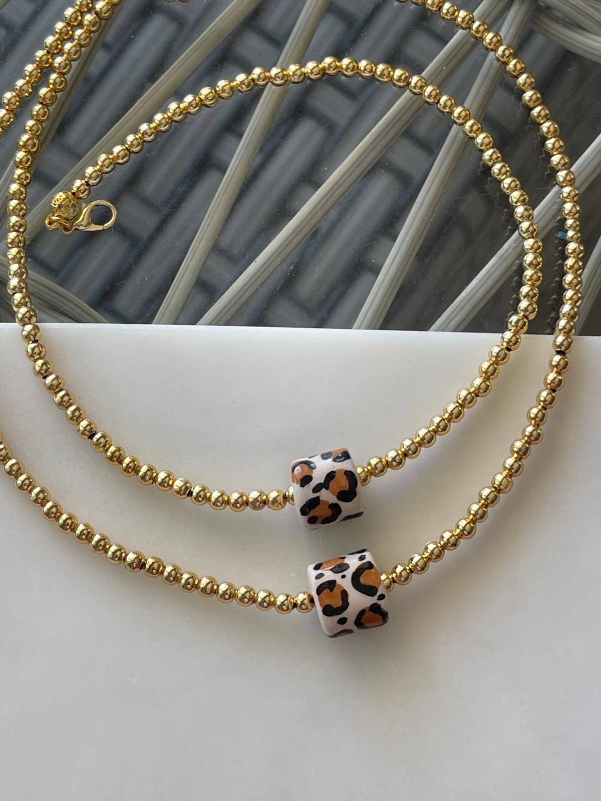 Leopar Desen Boncuk Kolye 
