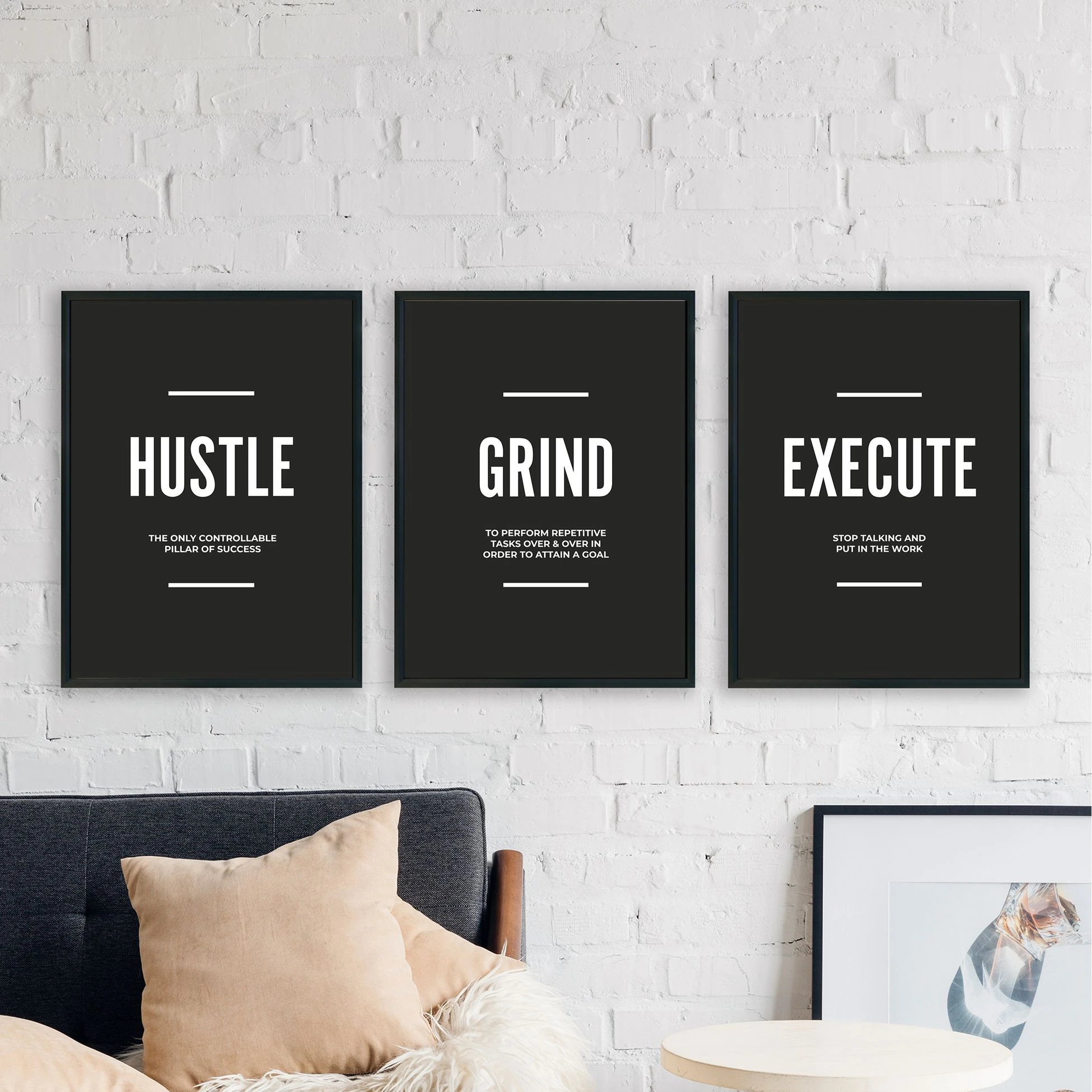 "Hustle,Grind,Execute" Poster Tablo Seti