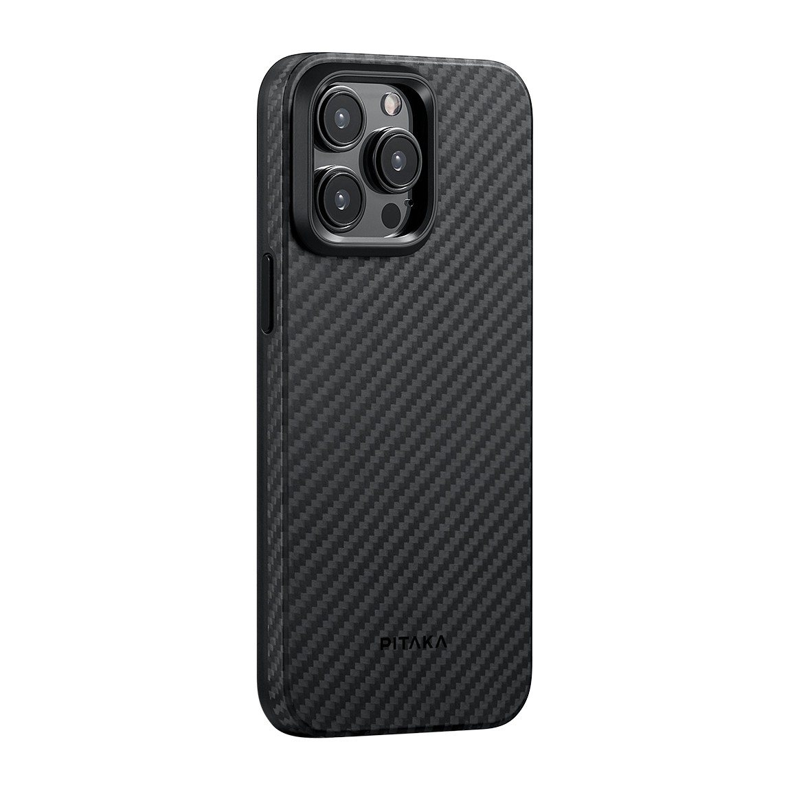 Apple iPhone 15 Pro Kılıf M-safe Şarj Özellikli 1500D Aramid Fiber Pitaka Military-Grade Classic Serisi Black-Grey Twill Kapak