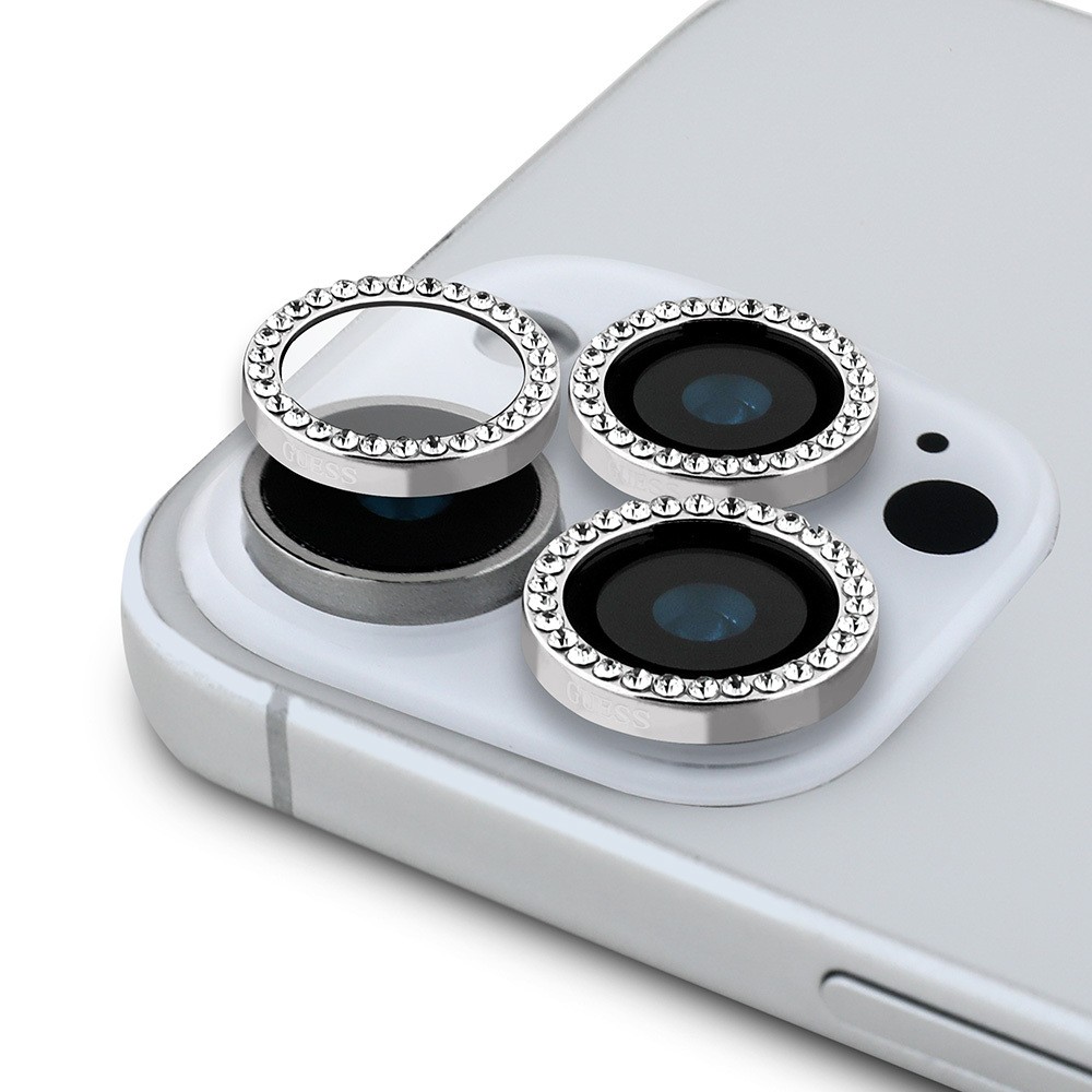 iPhone 16 Pro Guess Orjinal Lisanslı Rhinestone Ekran Koruyucu + Lens Koruyucu 2in1 Aksesuar Seti