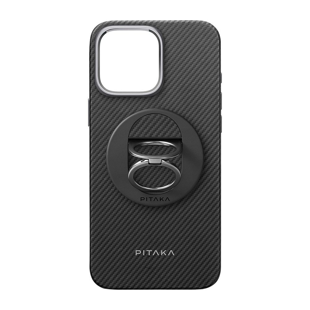 iPhone 16 Pro Kılıf Magsafe Şarj Özellikli Grip 3 Standlı Aramid Fiber Pitaka Military Grade Classic Serisi Black-Grey Twill Kılıf