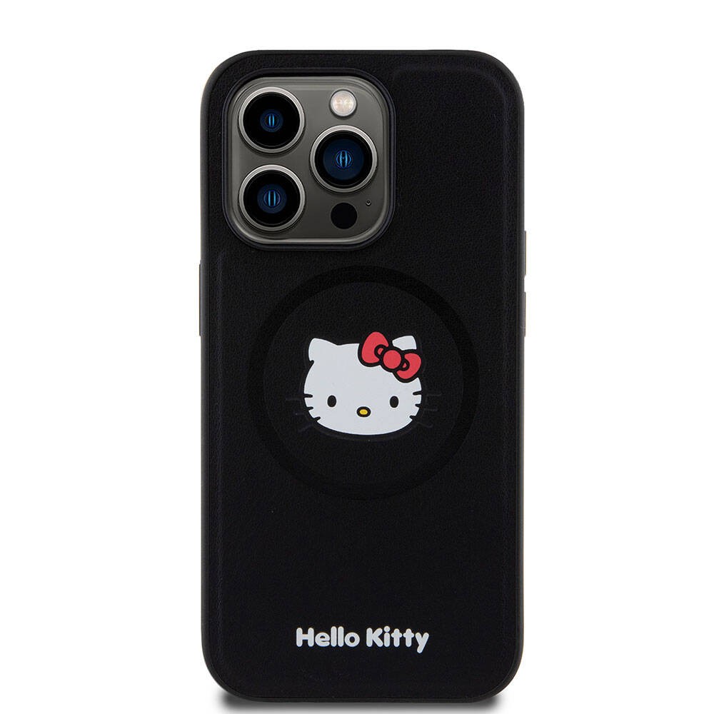 iPhone 15 Pro Kılıf Hello Kitty Orjinal Lisanslı Magsafe Şarj Özellikli Kitty Head Deri Kılıf