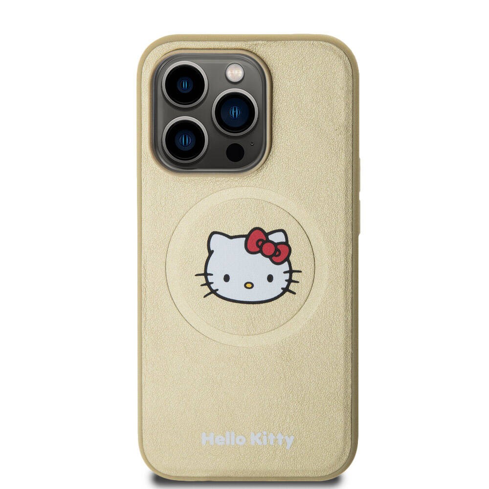 iPhone 15 Pro Kılıf Hello Kitty Orjinal Lisanslı Magsafe Şarj Özellikli Kitty Head Deri Kılıf