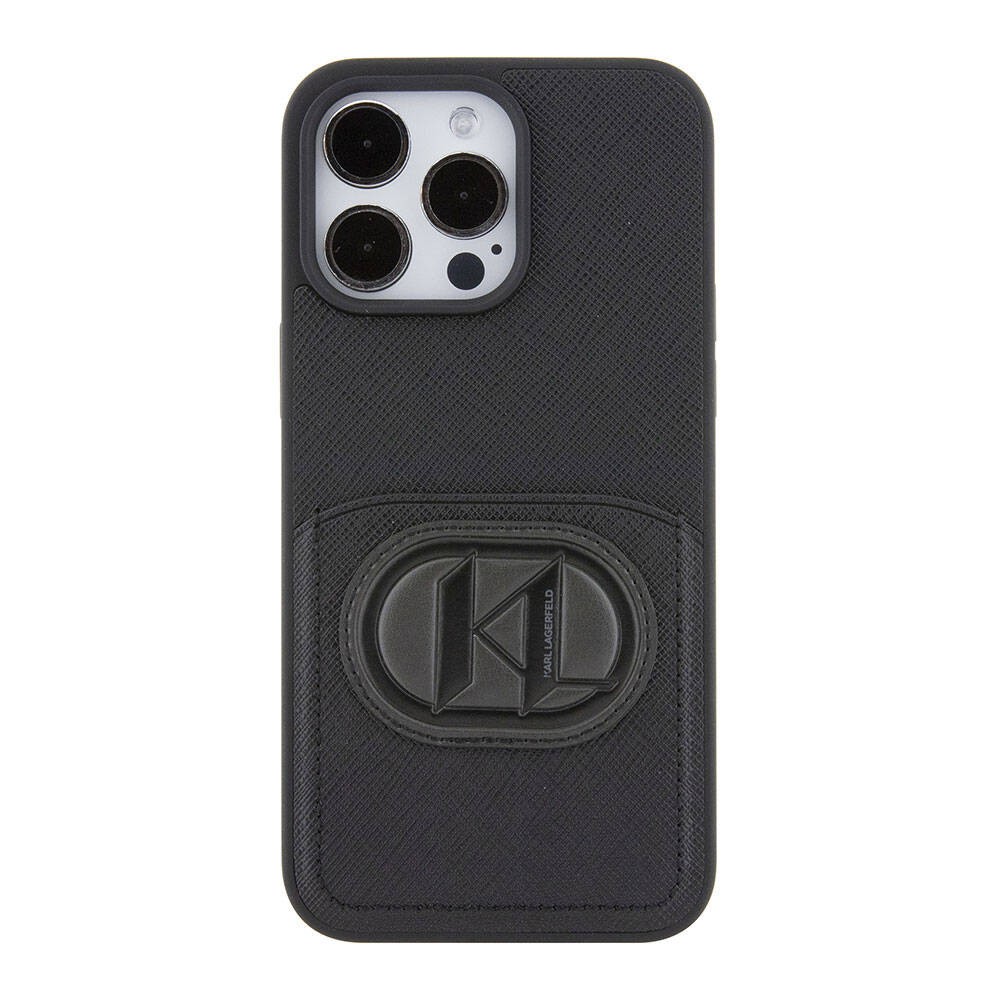 iPhone 15 Pro Max Kılıf Karl Lagerfeld Kartlıklı Saffiano K&L Patch Orjinal Lisanslı Kapak