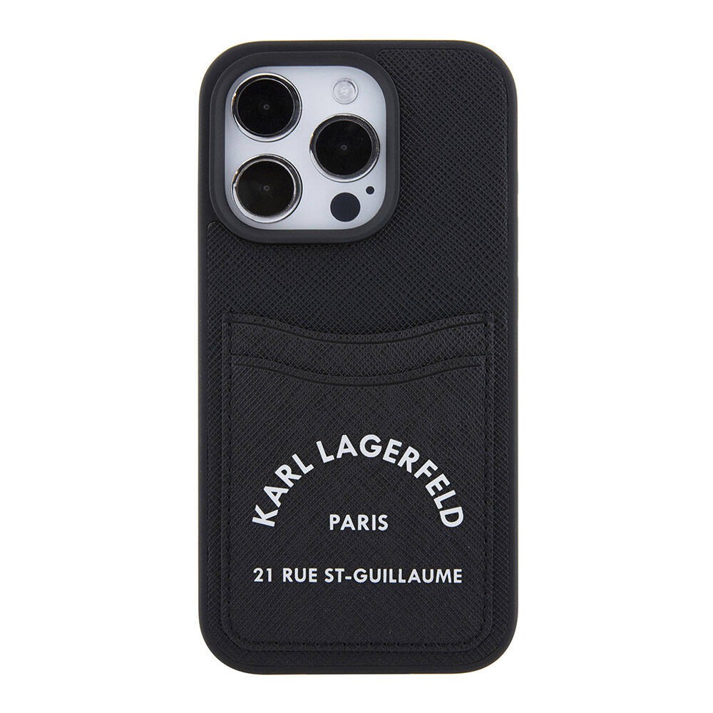 iPhone 15 Pro Kılıf Karl Lagerfeld Kartlıklı Saffiano 3D RSG Logo Orjinal Lisanslı Kapak