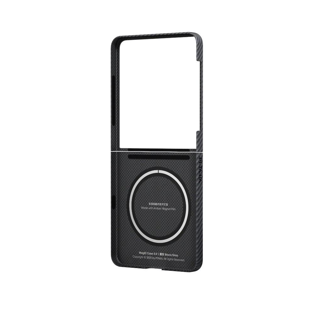 Galaxy Z Flip 7 Kılıf M-safe Şarj Özellikli 600D Aramid Fiber Pitaka Ultra-Slim Classic Serisi Black-Grey Twill Kapak