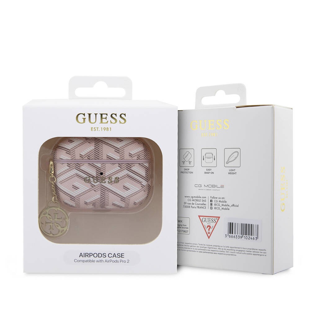 Airpods Pro 2 Kılıf Guess Orjinal Lisanslı G Cube Desenli 4G Süs Zincirli Kapak