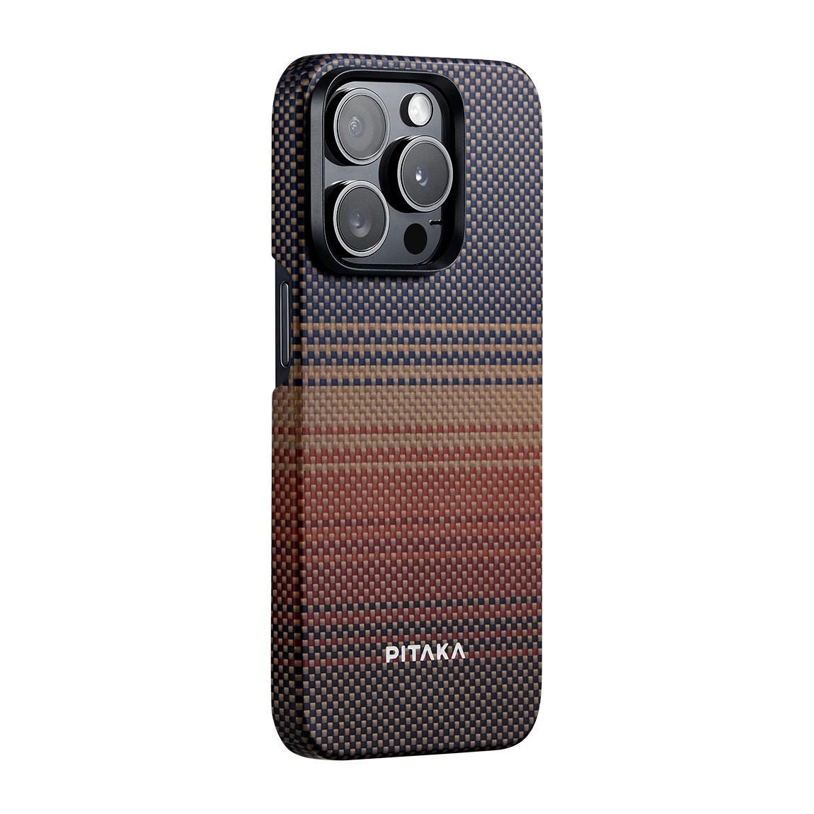 iPhone 15 Pro Max Kılıf Magsafe Şarj Özellikli Aramid Fiber Pitaka Tactile Woven Sunset-Moonrise Serisi Sunset Kılıf