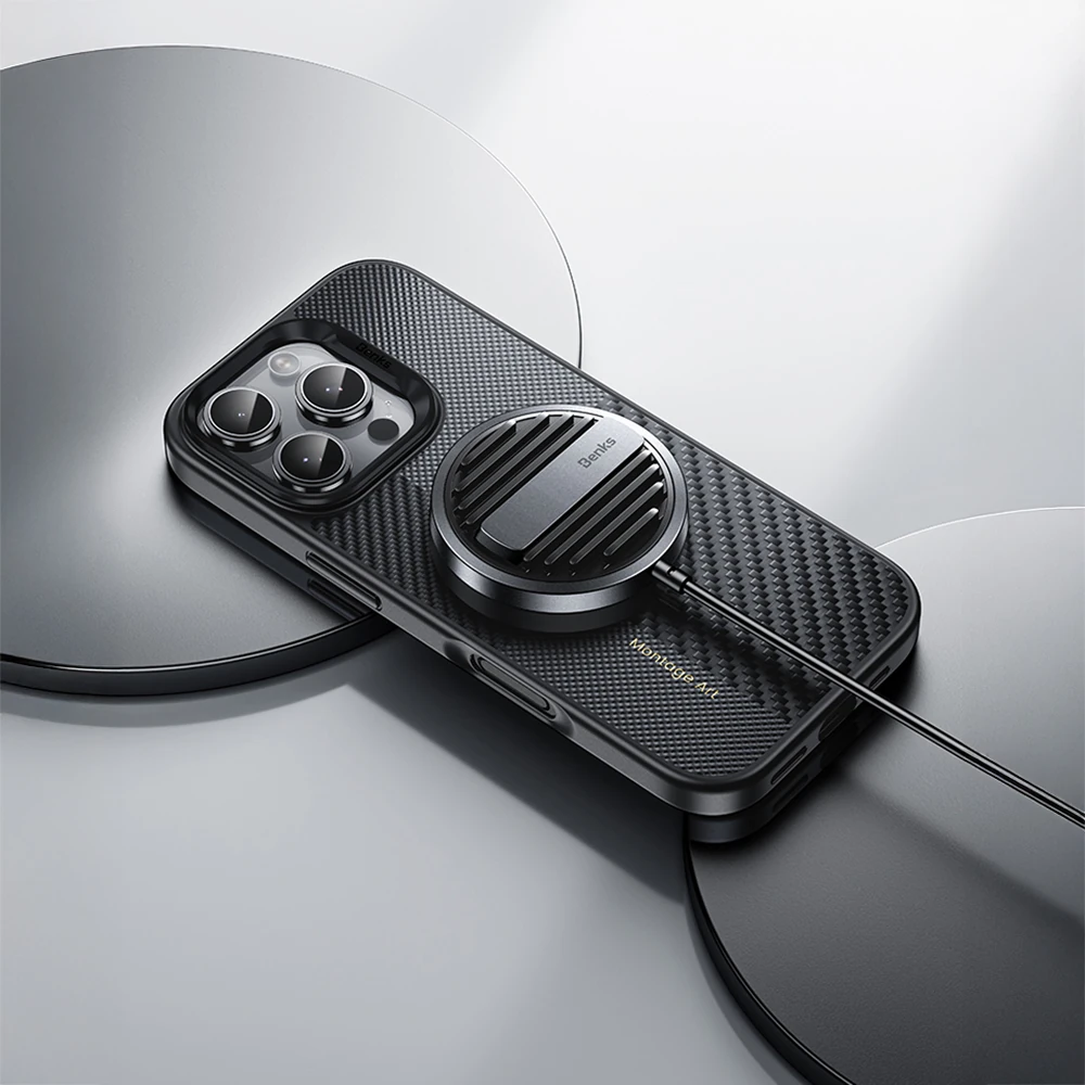 Apple iPhone 16 Pro Max Kılıf Karbon Fiber M-safe Şarj Özellikli Kamera Kontrol Butonlu Benks Hybrid ArmorPro Montage Kevlar Kapak