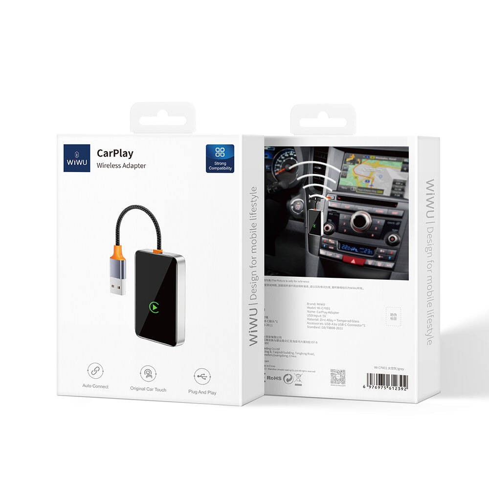 Wiwu Wi-CP001 CarPlay Dijital LED Göstergeli Kablosuz Ses Alıcı USB Girişli Bluetooth Adaptör