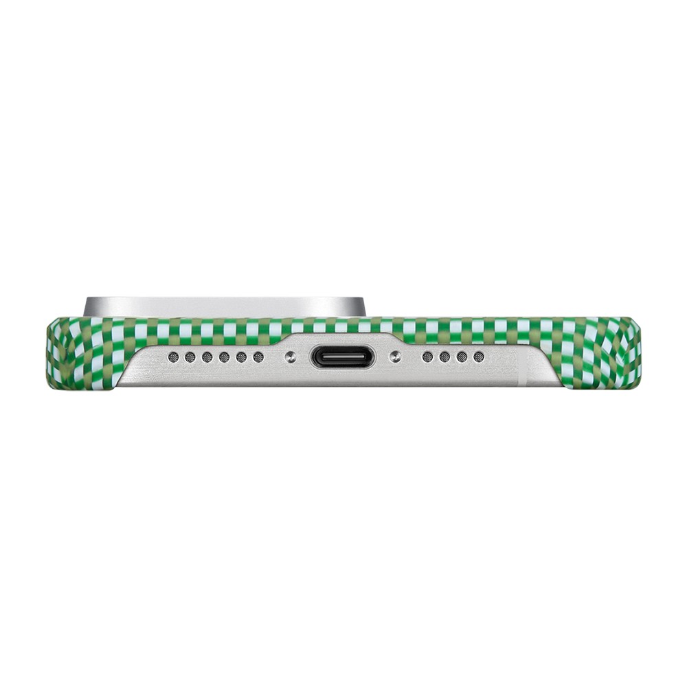 Apple iPhone 15 Pro Max Kılıf M-safe Şarj Özellikli Aramid Fiber Pitaka Ultra-Slim Classic Serisi Forest Green Kapak