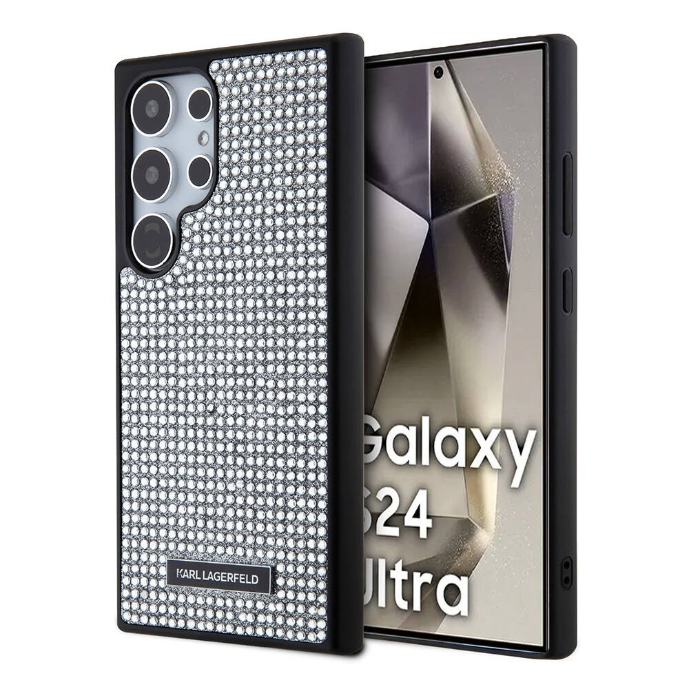 Galaxy S24 Ultra Kılıf Karl Lagerfeld Taşlı Metal Logo Orjinal Lisanslı Kılıf