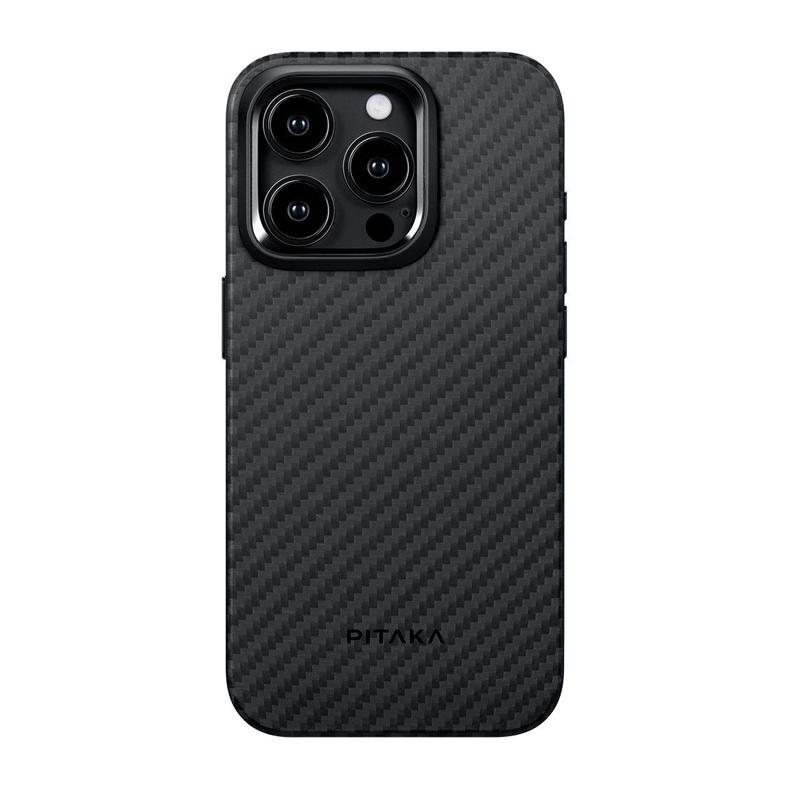 Apple iPhone 15 Pro Kılıf M-safe Şarj Özellikli 1500D Aramid Fiber Pitaka Military-Grade Classic Serisi Black-Grey Twill Kapak