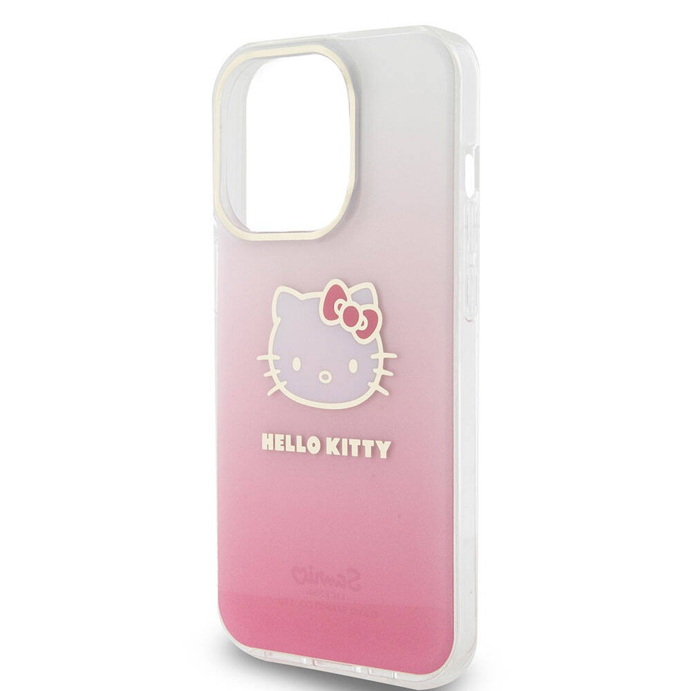 iPhone 15 Pro Kılıf Hello Kitty Orjinal Lisanslı Yazı ve İkonik Logolu Elektroplating Kaplama Gradyan Kılıf