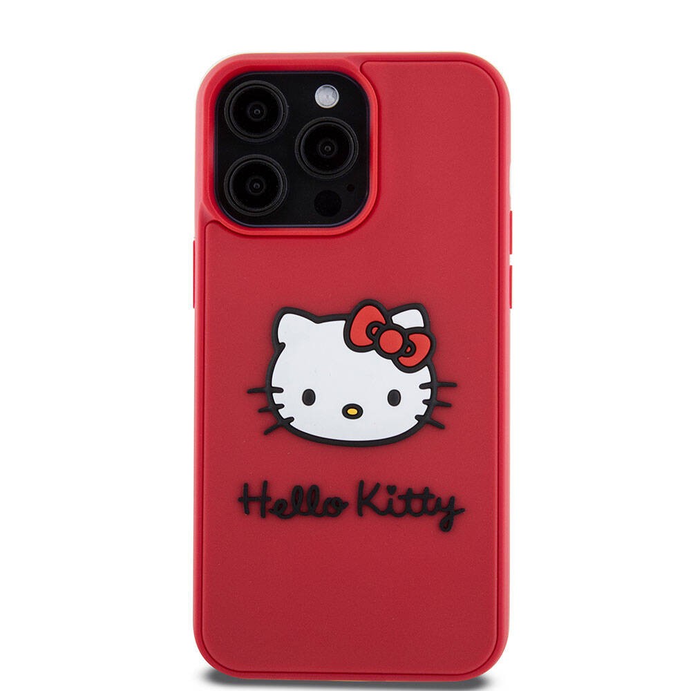 iPhone 15 Pro Kılıf Hello Kitty Orjinal Lisanslı Yazı ve İkonik Logolu 3D Rubber Kitty Head Kılıf