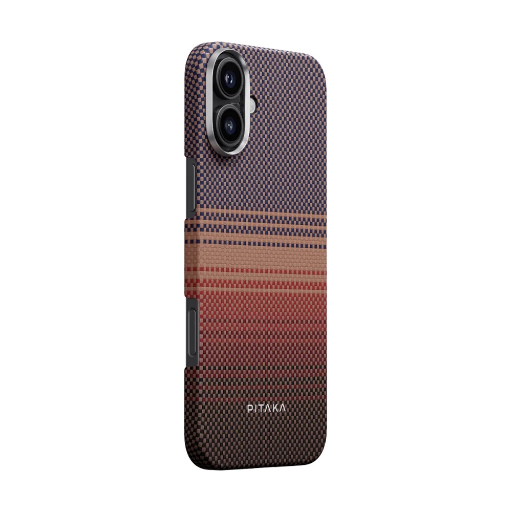 iPhone 16 Kılıf Magsafe Şarj Özellikli Aramid Fiber Pitaka Tactile Woven Sunset-Moonrise Serisi Sunset Kılıf