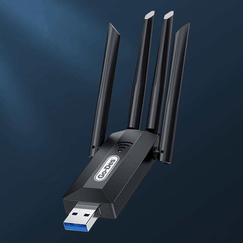 Go Des GD-BT318 Çift Bantlı 1200m 300Mbps 4 Antenli Kablosuz İnternet Sağlayıcı USB WiFi Adaptör