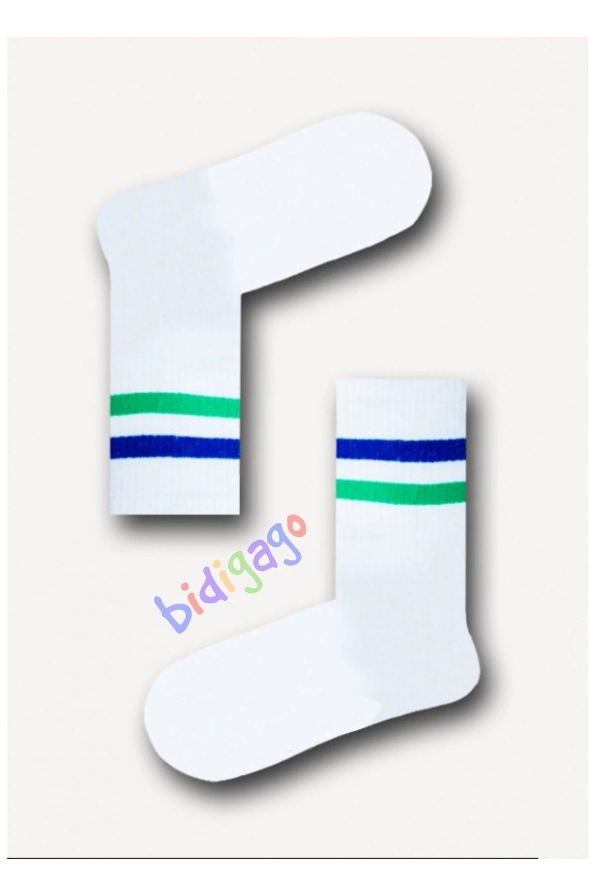 Mavi Yeşil Çizgili Unisex Tenis Çorap