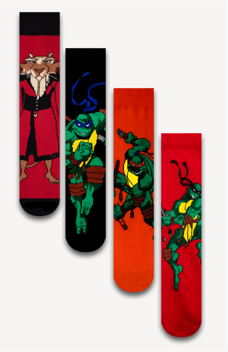 4'lü Usta Splinter ve Ninja Kaplumbağalar Unisex Çorap Set