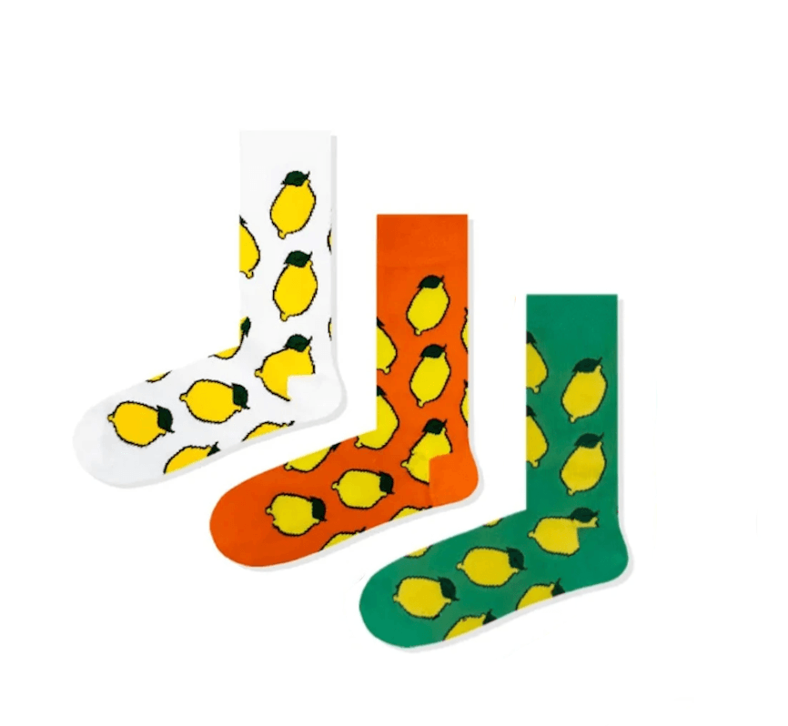 3'lü Limon Desenli Renkli Unisex Çorap Set