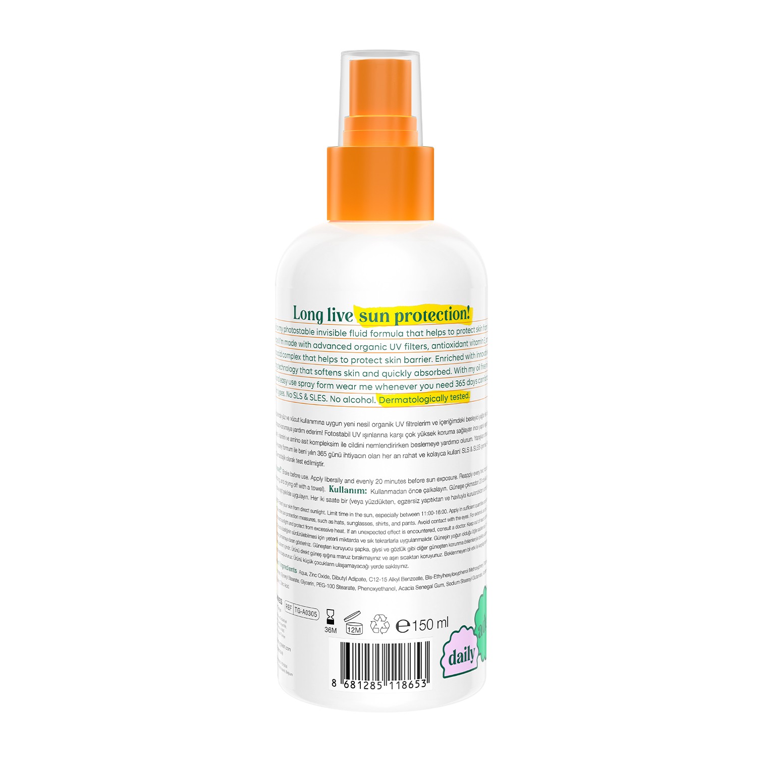 Yetişkin Vücut Güneş Spreyi SPF50+ 150ml