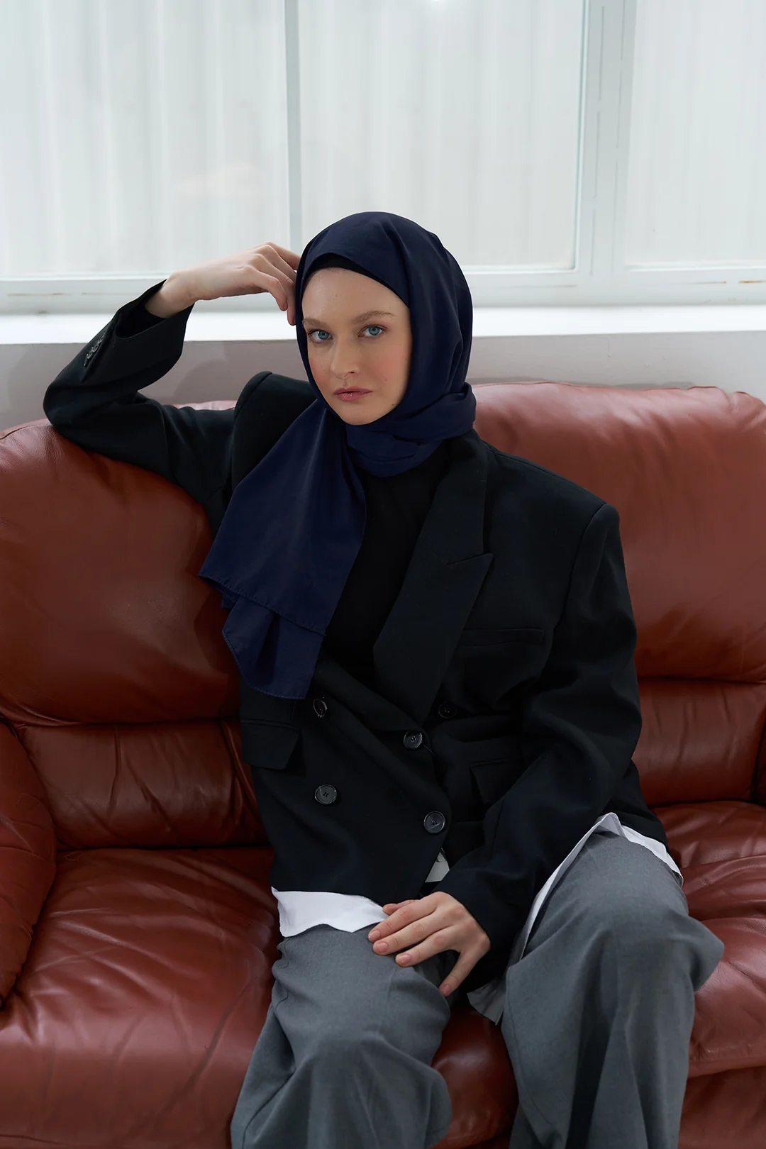 Medine İpeği Şal / Lacivert