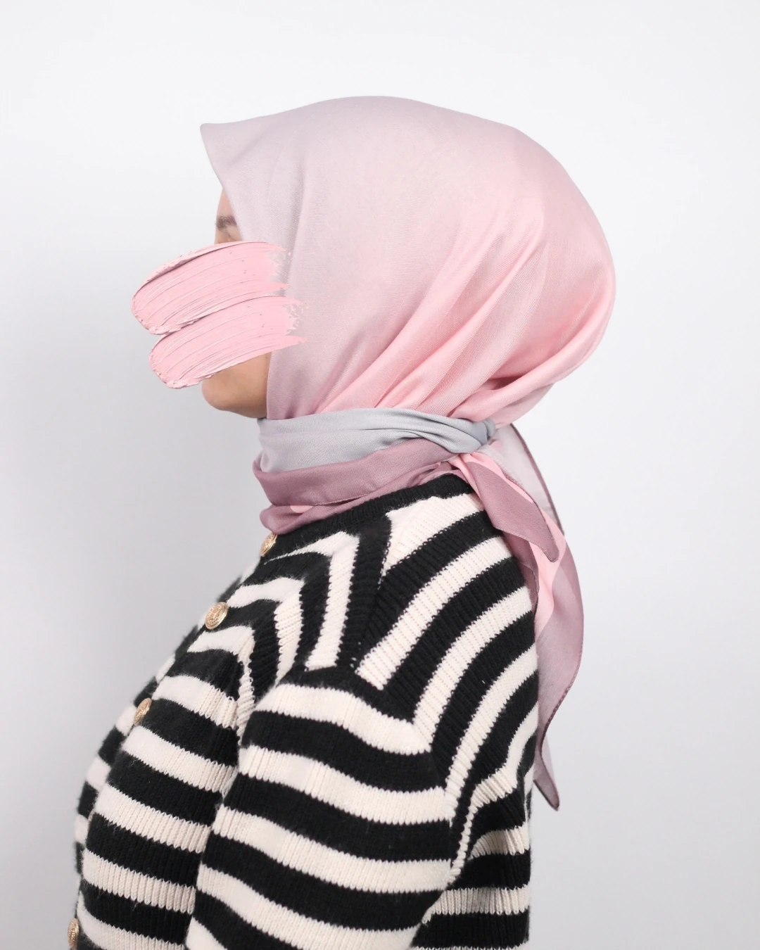 Pamuklu Soft Eşarp / Açık Gri - Pembe