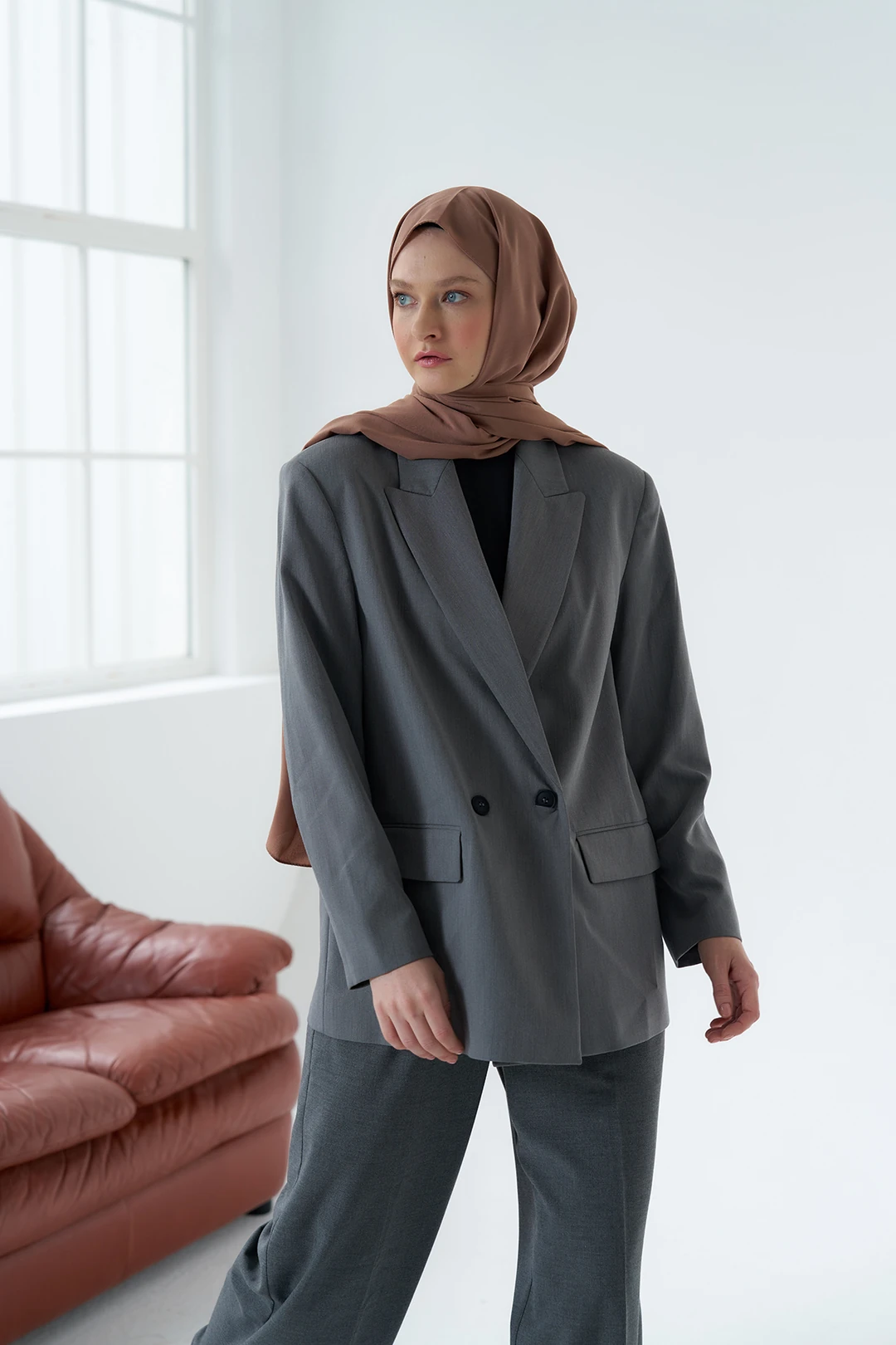 Medine İpeği Şal / Koyu Vizon