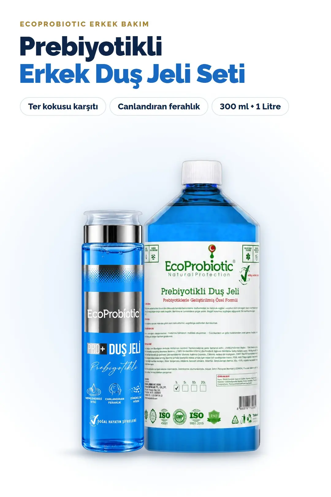 Prebiyotikli Erkek Duş Jeli Seti 300 ml + 1 Litre