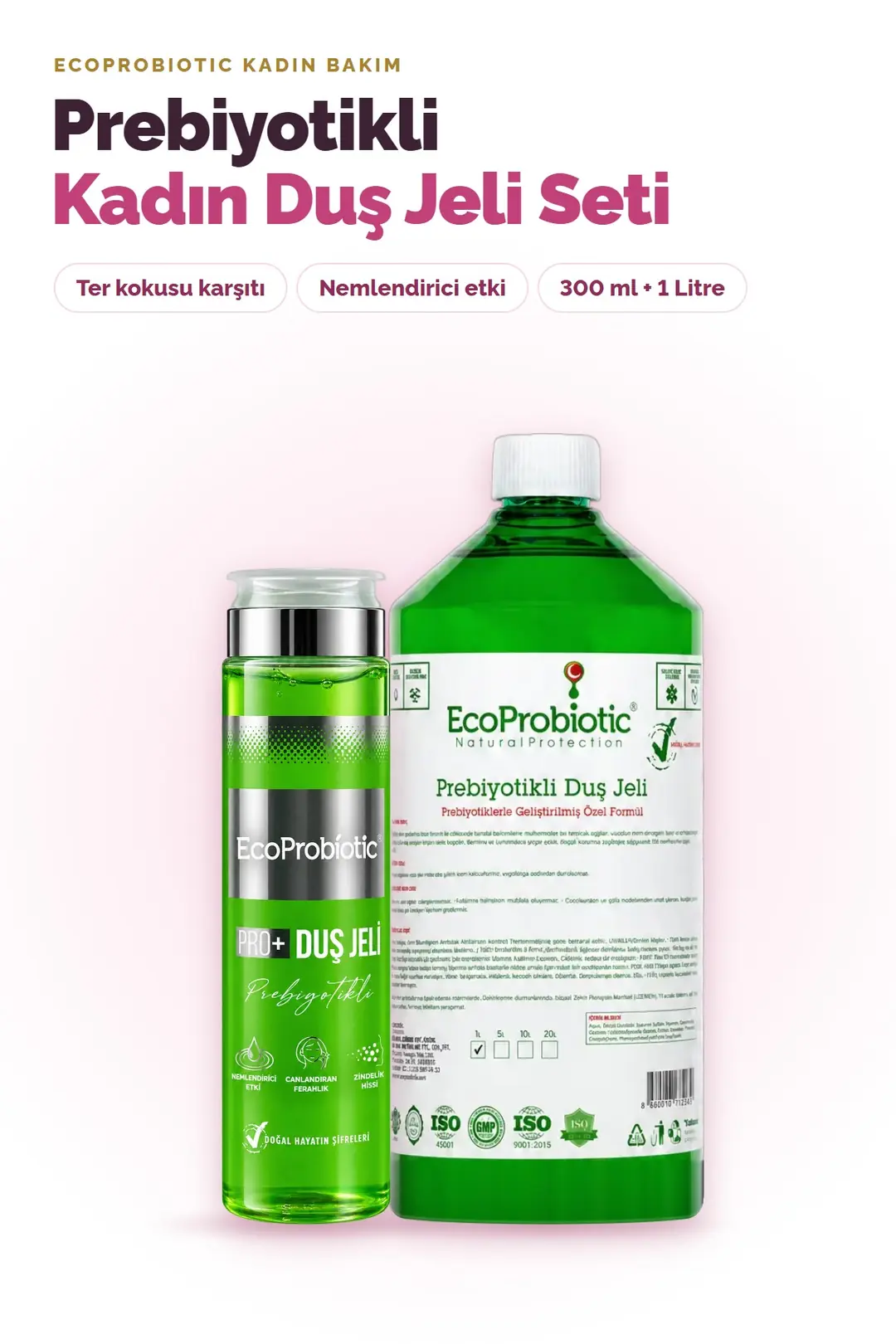 Prebiyotikli Kadın Duş Jeli Seti 300 ml + 1 Litre