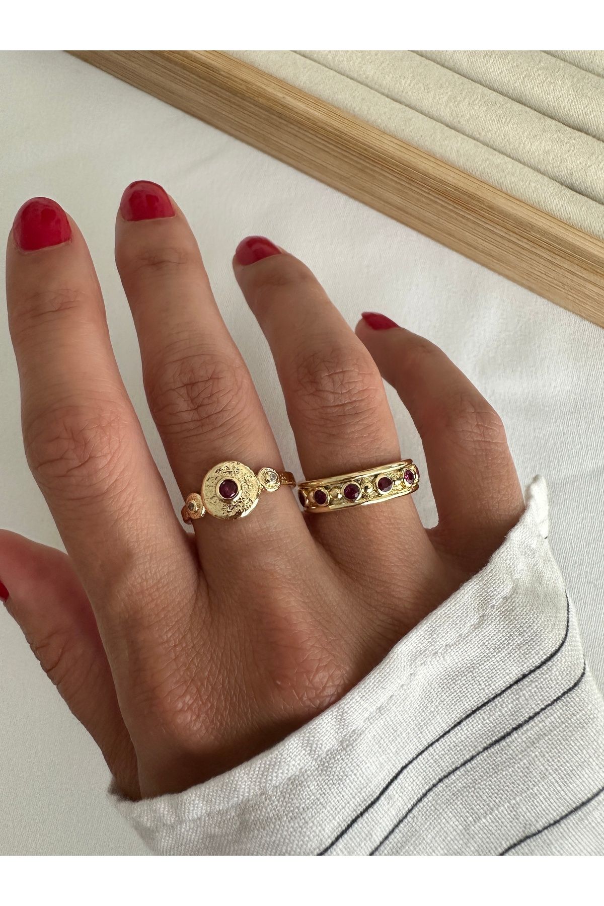 2'li Taşlı Madalyon Yüzük Seti