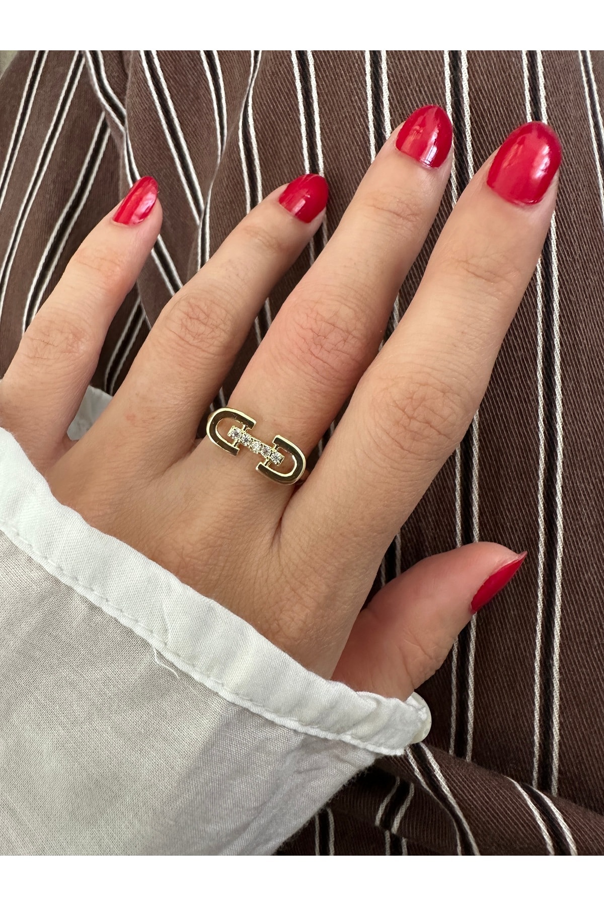 Gold Taşlı C Model Yüzük