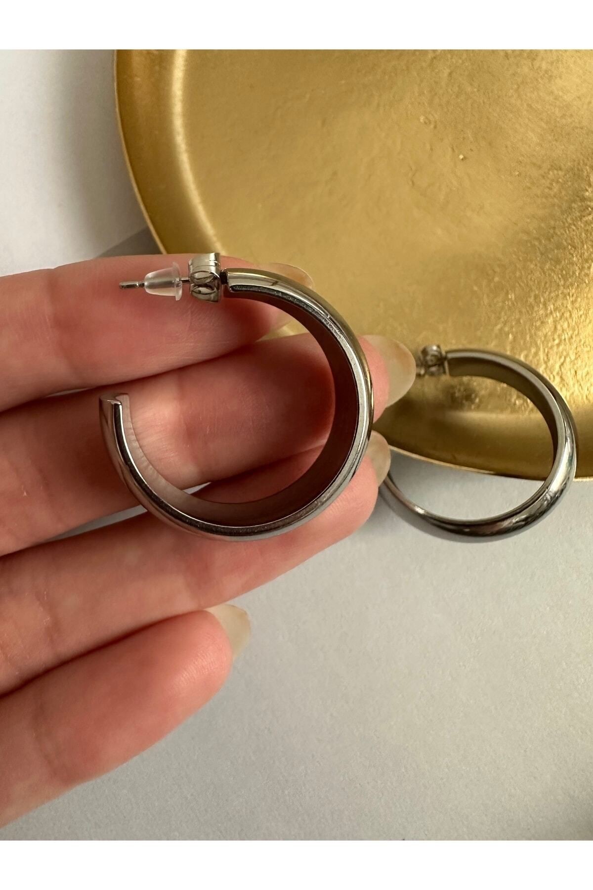 Gold Çelik Kararmaz Paslanmaz Klasik Kadın Halka Küpe