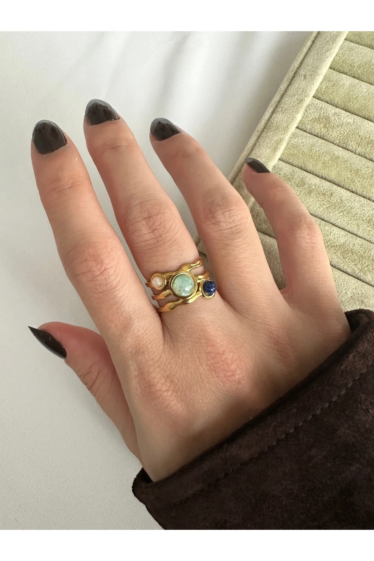 Mavi Tonlarda Çelik Yüzük