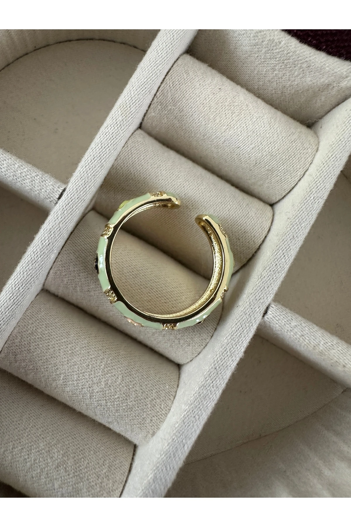 Gold Su Yeşili Mineli Çiçek Yüzük