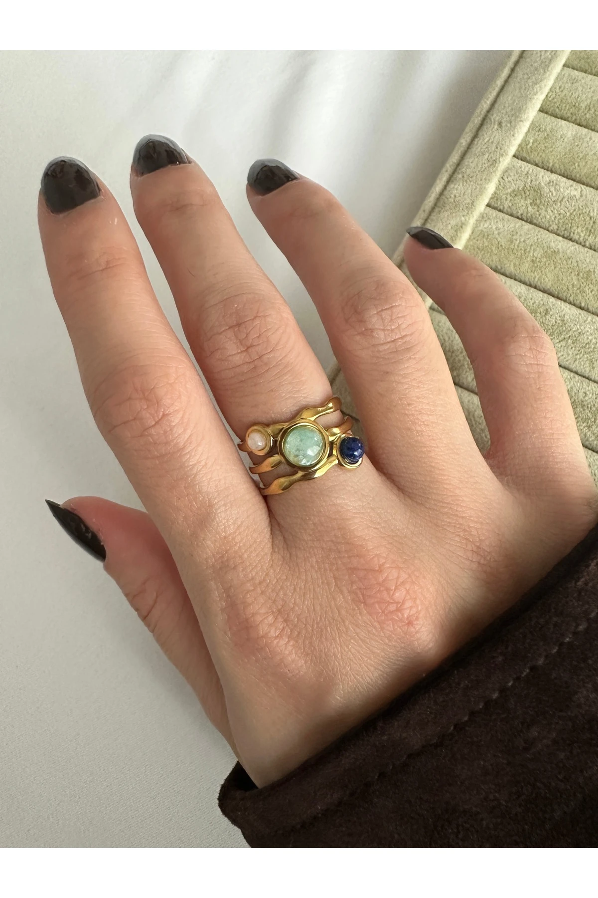 Mavi Tonlarda Çelik Yüzük