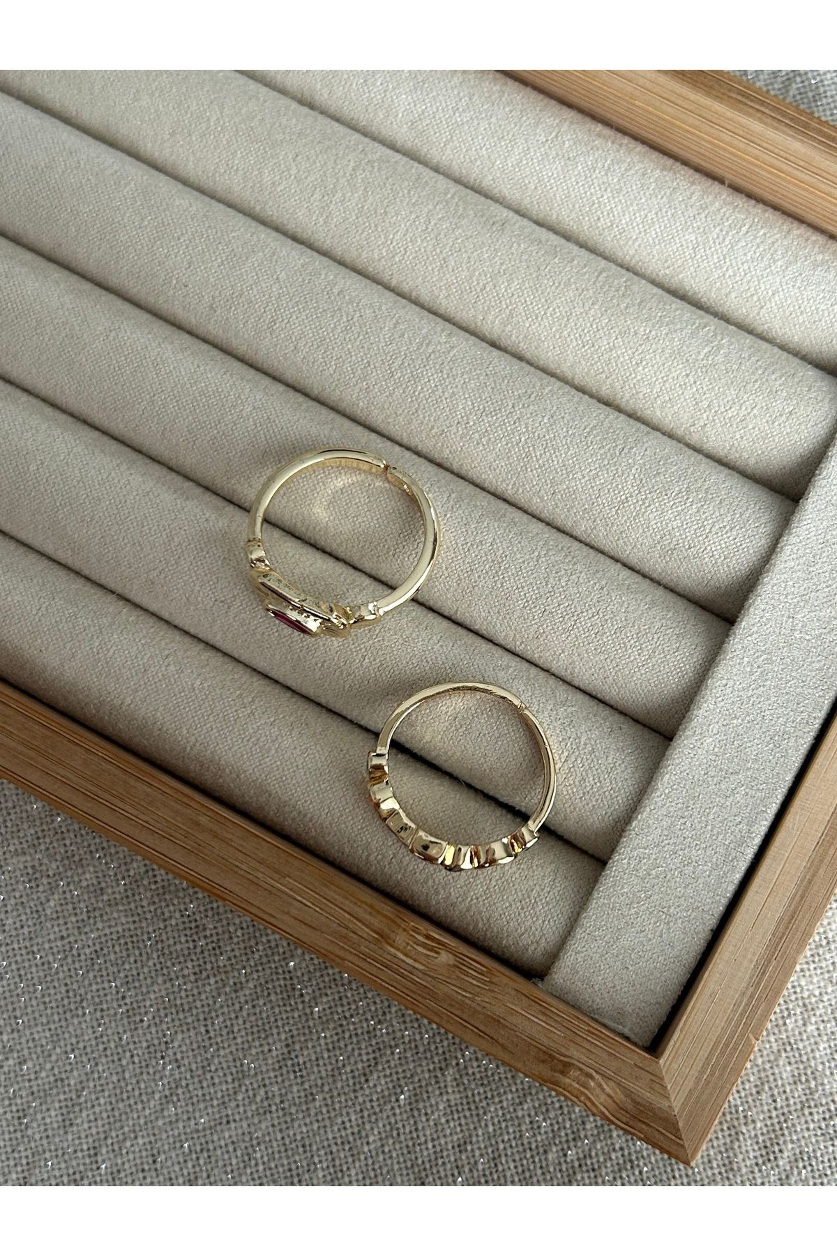 Fuşya Taşlı 2'li Yüzük