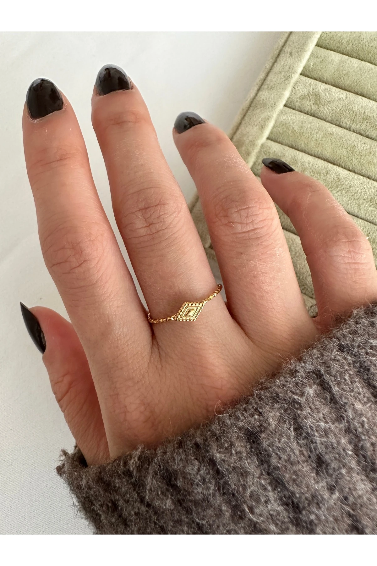 Gold Mini Baklava Model Çelik Yüzük