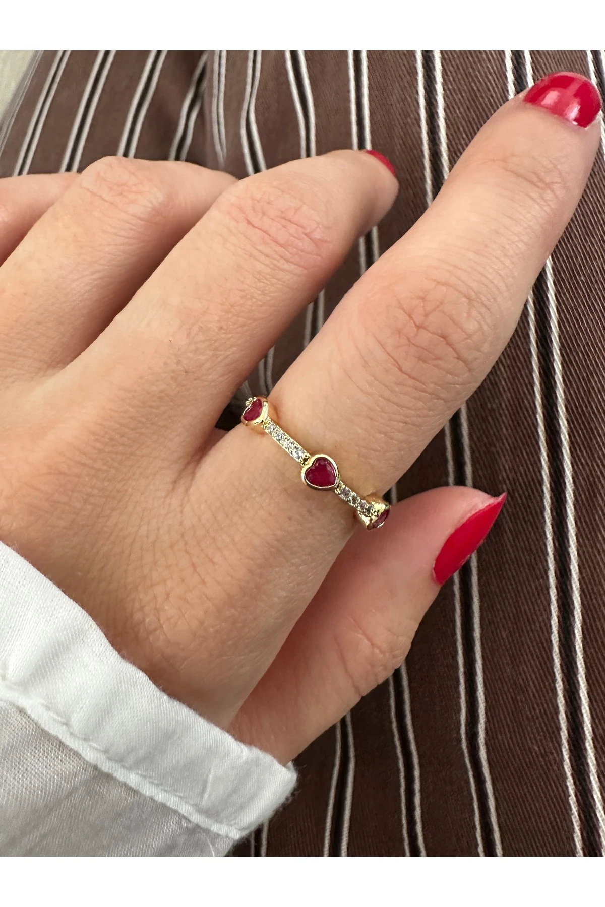 Renkli Sıralı Kalp Yüzük