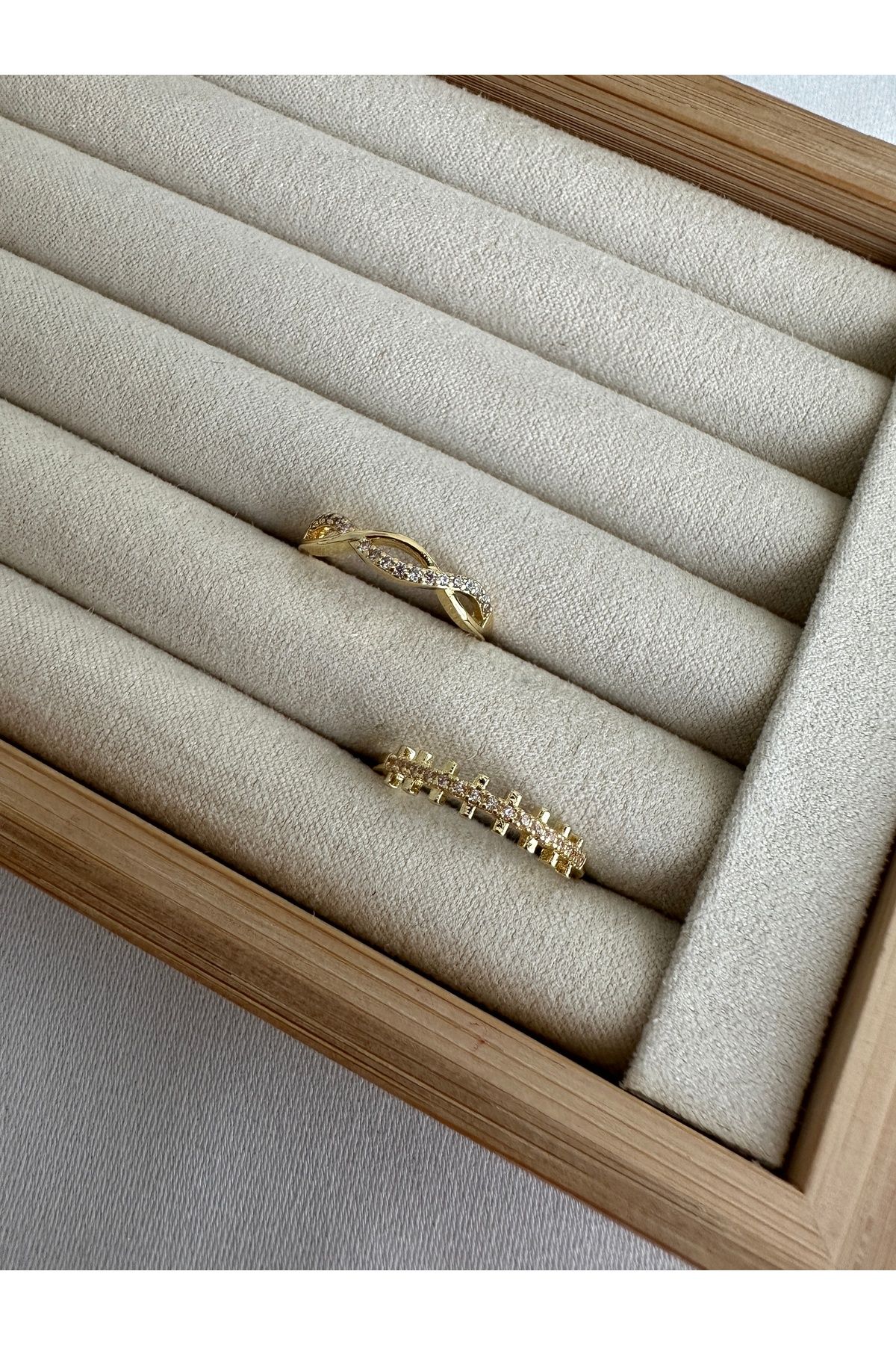 Gold 2'li Dalgalı Minimal Seri Yüzük Seti