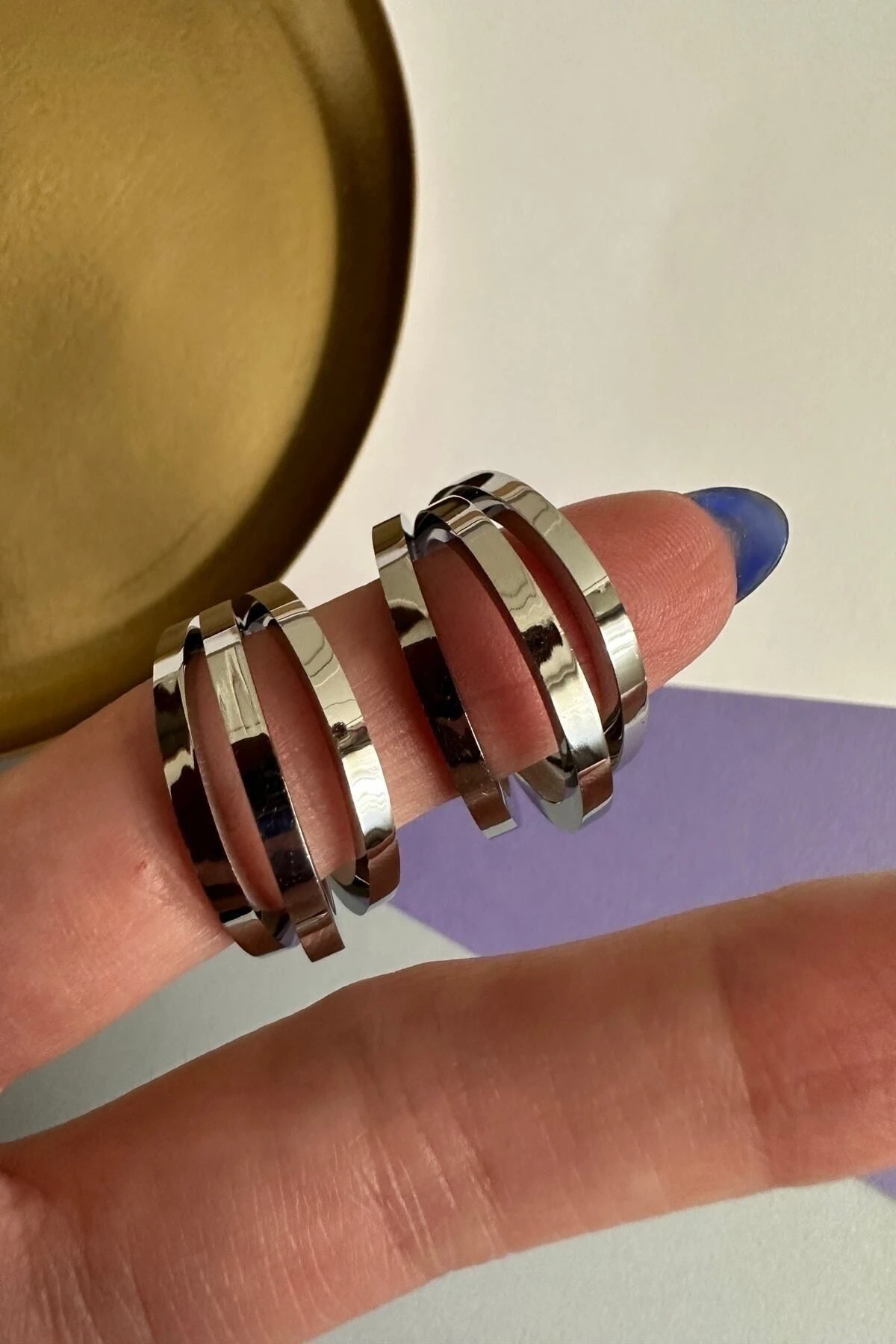 3 Sıra Çelik Kararmaz Kadın Halka Gold Küpe