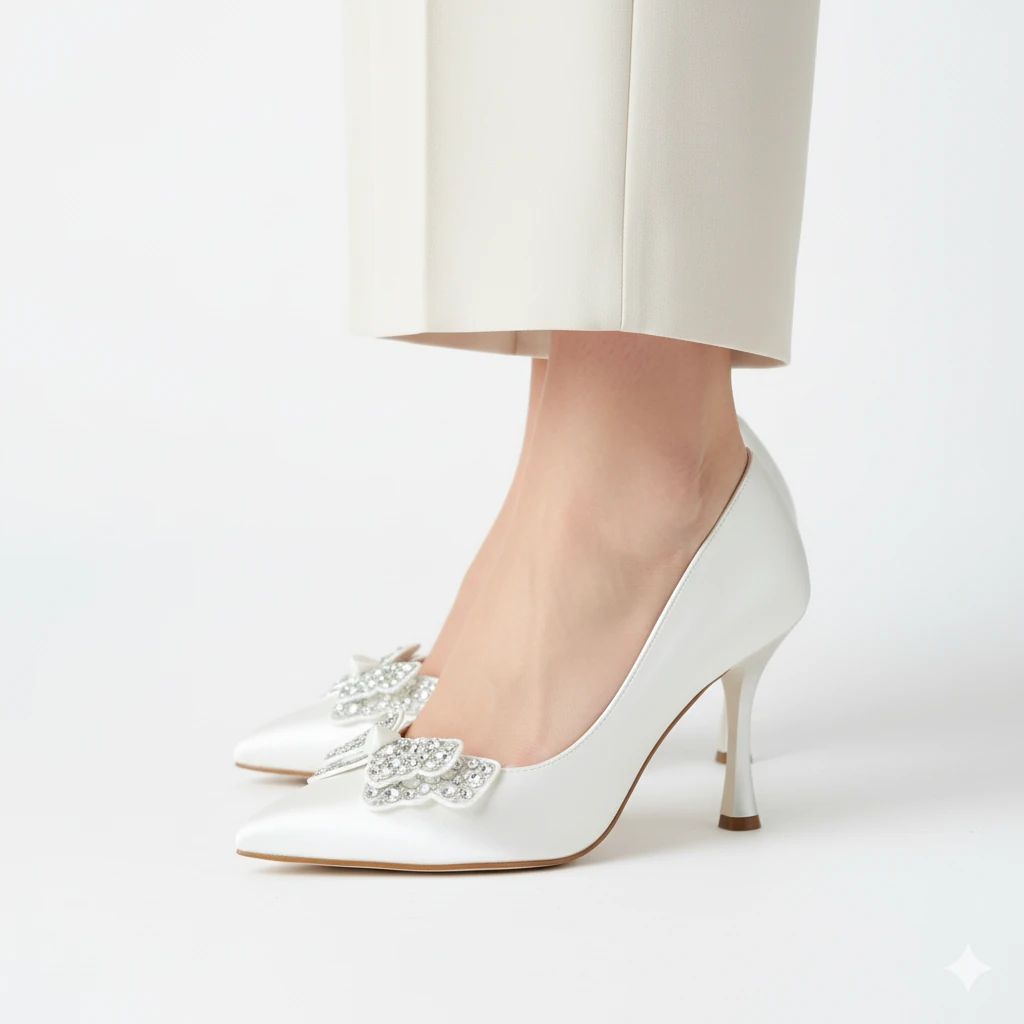 Beety 23 Taşlı Fiyonklu Topuklu Gelin Ayakkabısı